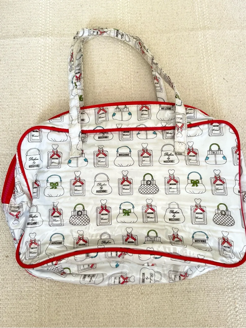 Vintage Y2K Moschino Large Square Cosmetic Toiletry Bag Gold Tone Heart Charm